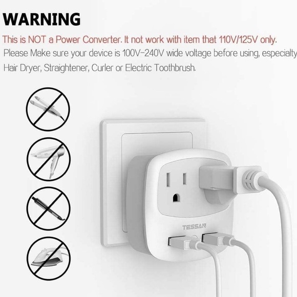 Travel Plug Adapter, TESSAN International Power Adaptor with USB Charger America - Picture 7 of 7